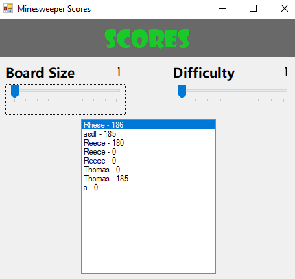 A window showing high scores and difficulty selection