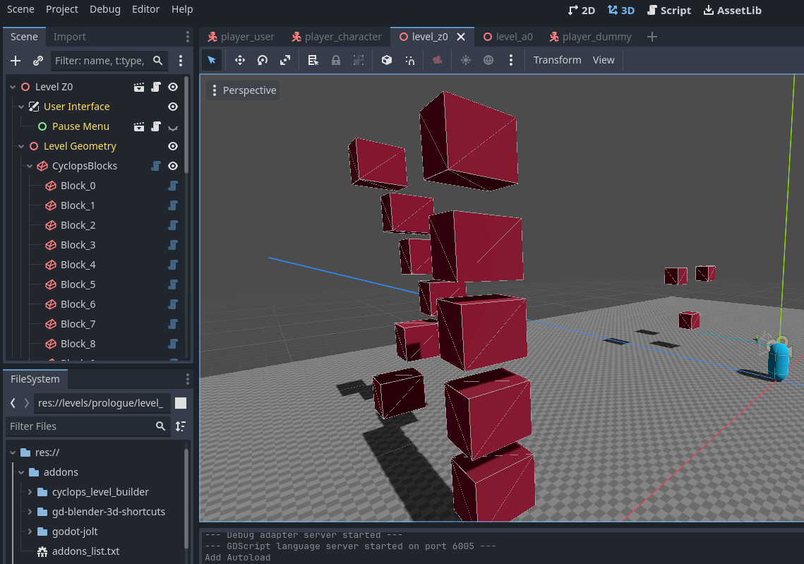 A game project open in the godot editor